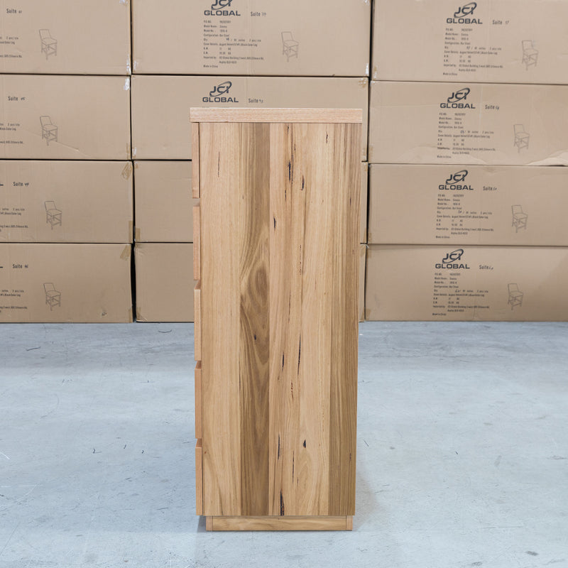 The Denver Messmate Hardwood 5 Drawer Tallboy available to purchase from Warehouse Furniture Clearance at our next sale event.