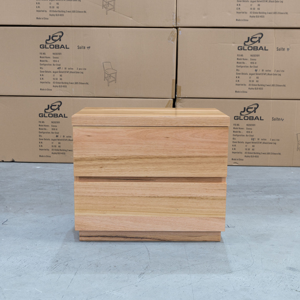 The Denver Messmate Hardwood 2 Drawer Bedside Table available to purchase from Warehouse Furniture Clearance at our next sale event.
