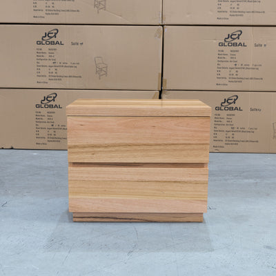 The Denver Messmate Hardwood 2 Drawer Bedside Table available to purchase from Warehouse Furniture Clearance at our next sale event.