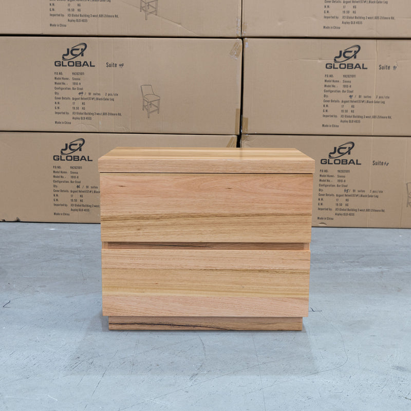 The Denver Messmate Hardwood 2 Drawer Bedside Table available to purchase from Warehouse Furniture Clearance at our next sale event.