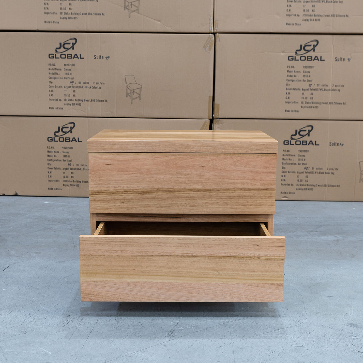 The Denver Messmate Hardwood 2 Drawer Bedside Table available to purchase from Warehouse Furniture Clearance at our next sale event.