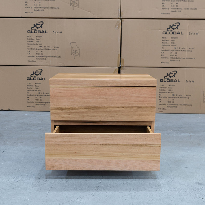 The Denver Messmate Hardwood 2 Drawer Bedside Table available to purchase from Warehouse Furniture Clearance at our next sale event.