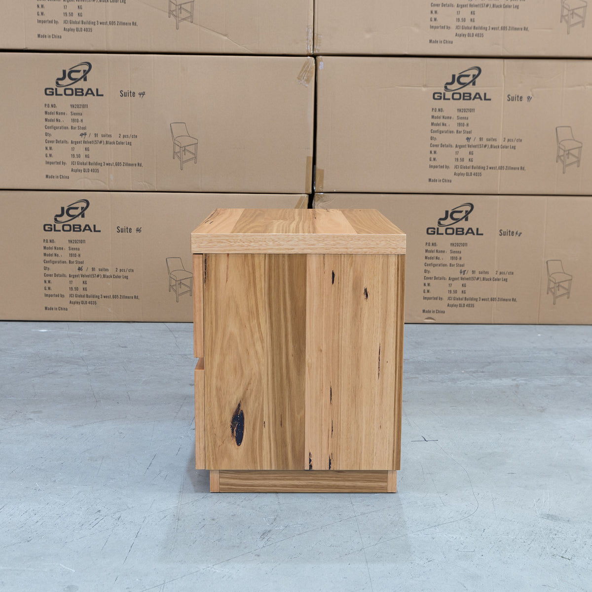The Denver Messmate Hardwood 2 Drawer Bedside Table available to purchase from Warehouse Furniture Clearance at our next sale event.