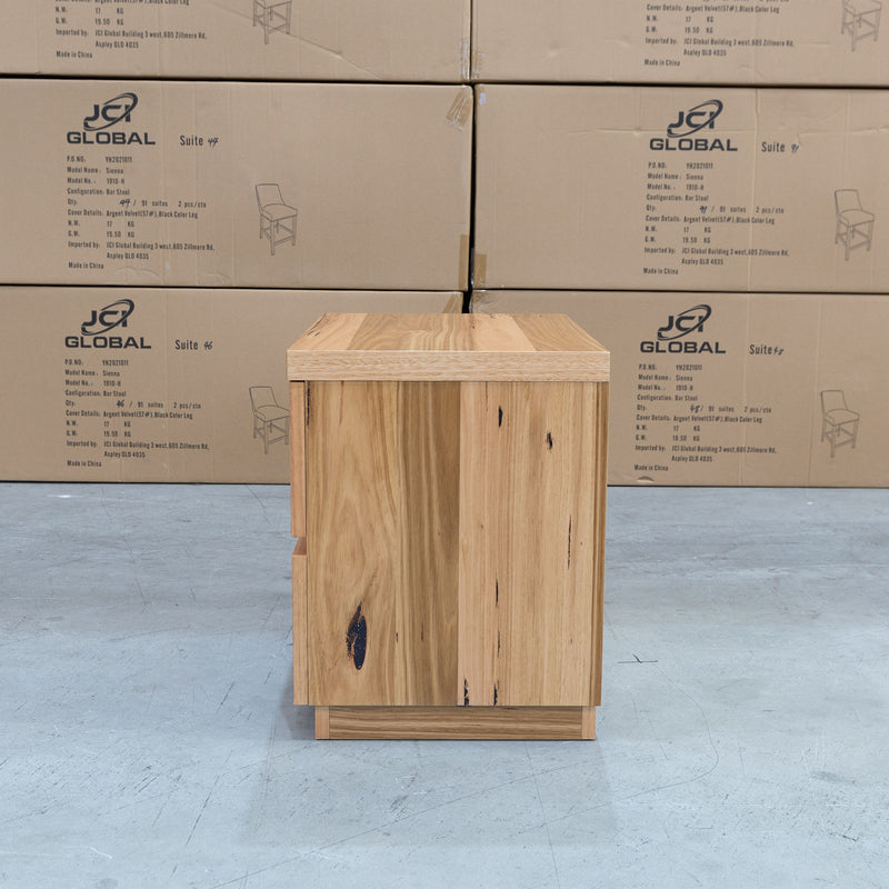 The Denver Messmate Hardwood 2 Drawer Bedside Table available to purchase from Warehouse Furniture Clearance at our next sale event.