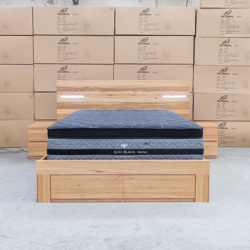 The Denver 3 Pce Messmate Hardwood King Storage Bed With Lights available to purchase from Warehouse Furniture Clearance at our next sale event.