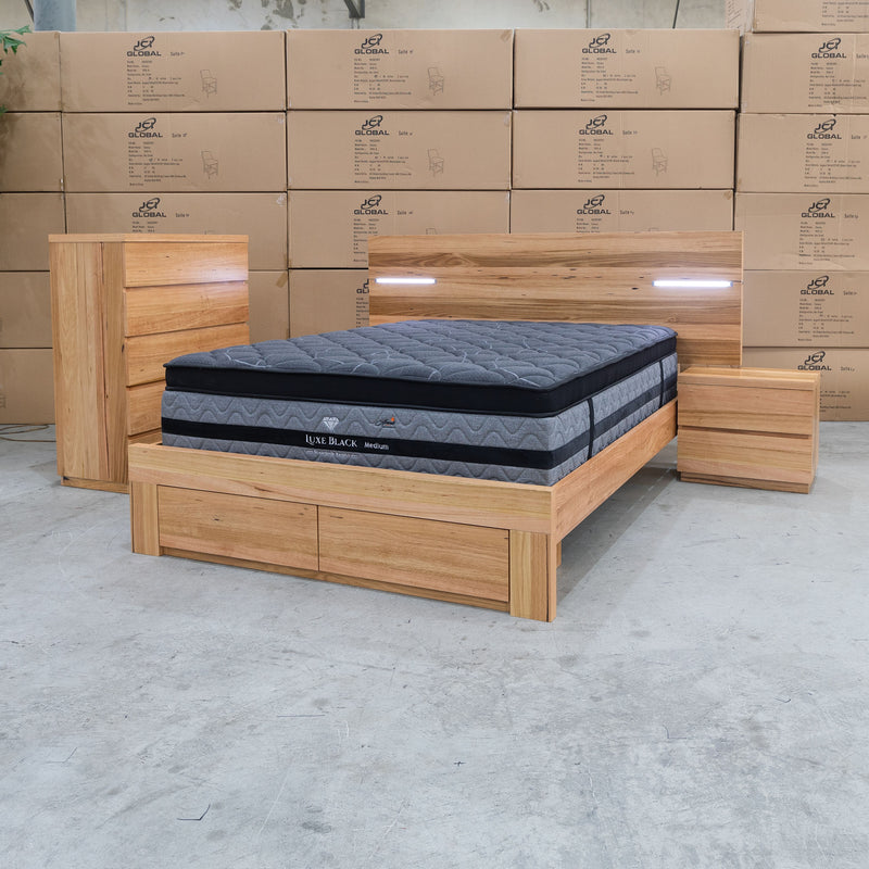 The Denver 3 Pce Messmate Hardwood King Storage Bed With Lights available to purchase from Warehouse Furniture Clearance at our next sale event.