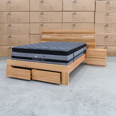 The Denver 3 Pce Messmate Hardwood King Storage Bed With Lights available to purchase from Warehouse Furniture Clearance at our next sale event.