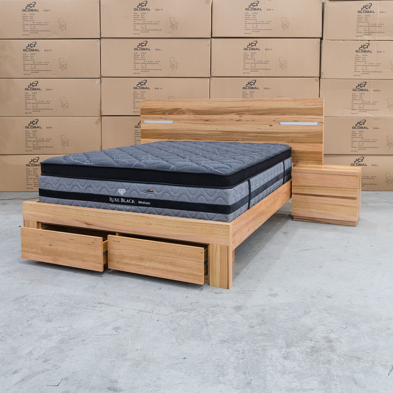 The Denver 3 Pce Messmate Hardwood King Storage Bed With Lights available to purchase from Warehouse Furniture Clearance at our next sale event.