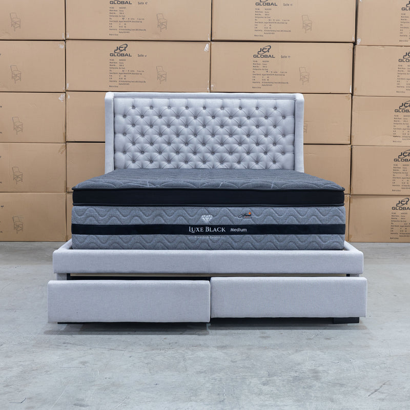 The Sebastian King Fabric Storage Bed - Light Grey available to purchase from Warehouse Furniture Clearance at our next sale event.