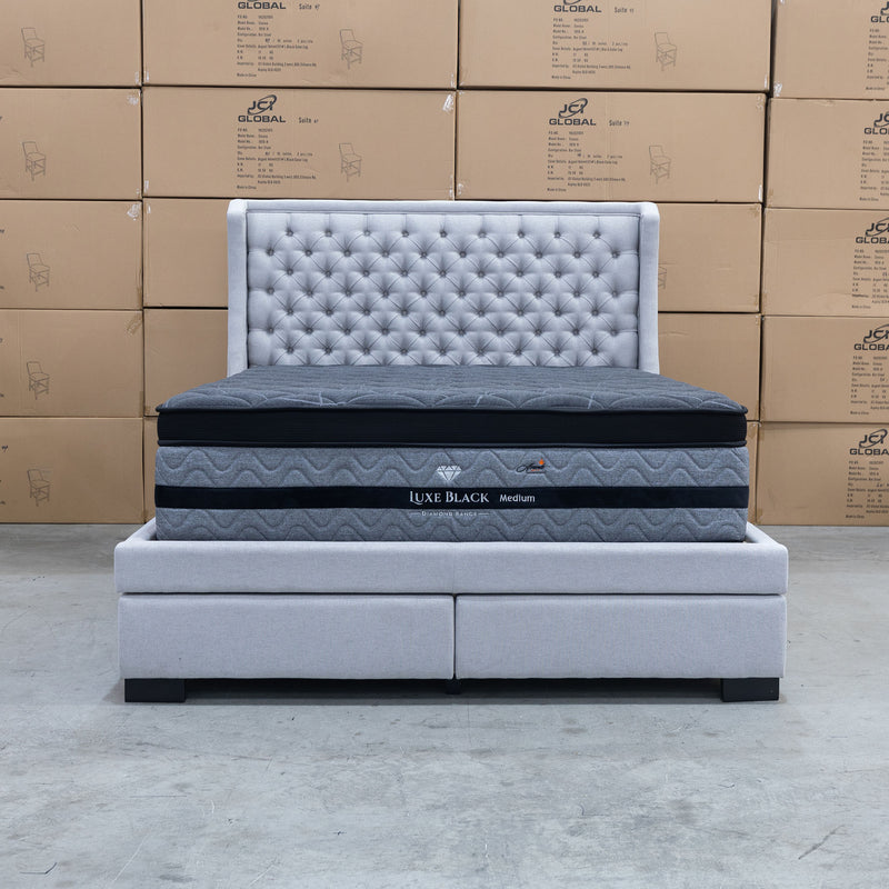 The Sebastian Queen Fabric Storage Bed - Light Grey available to purchase from Warehouse Furniture Clearance at our next sale event.