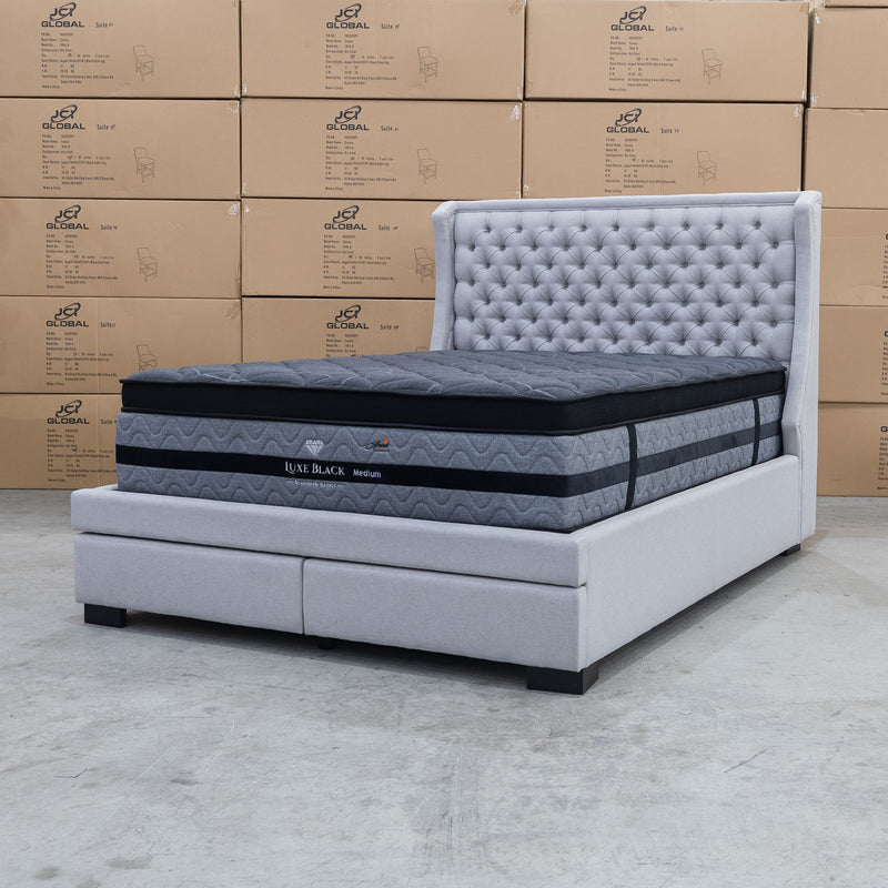 The Sebastian Queen Fabric Storage Bed - Light Grey available to purchase from Warehouse Furniture Clearance at our next sale event.