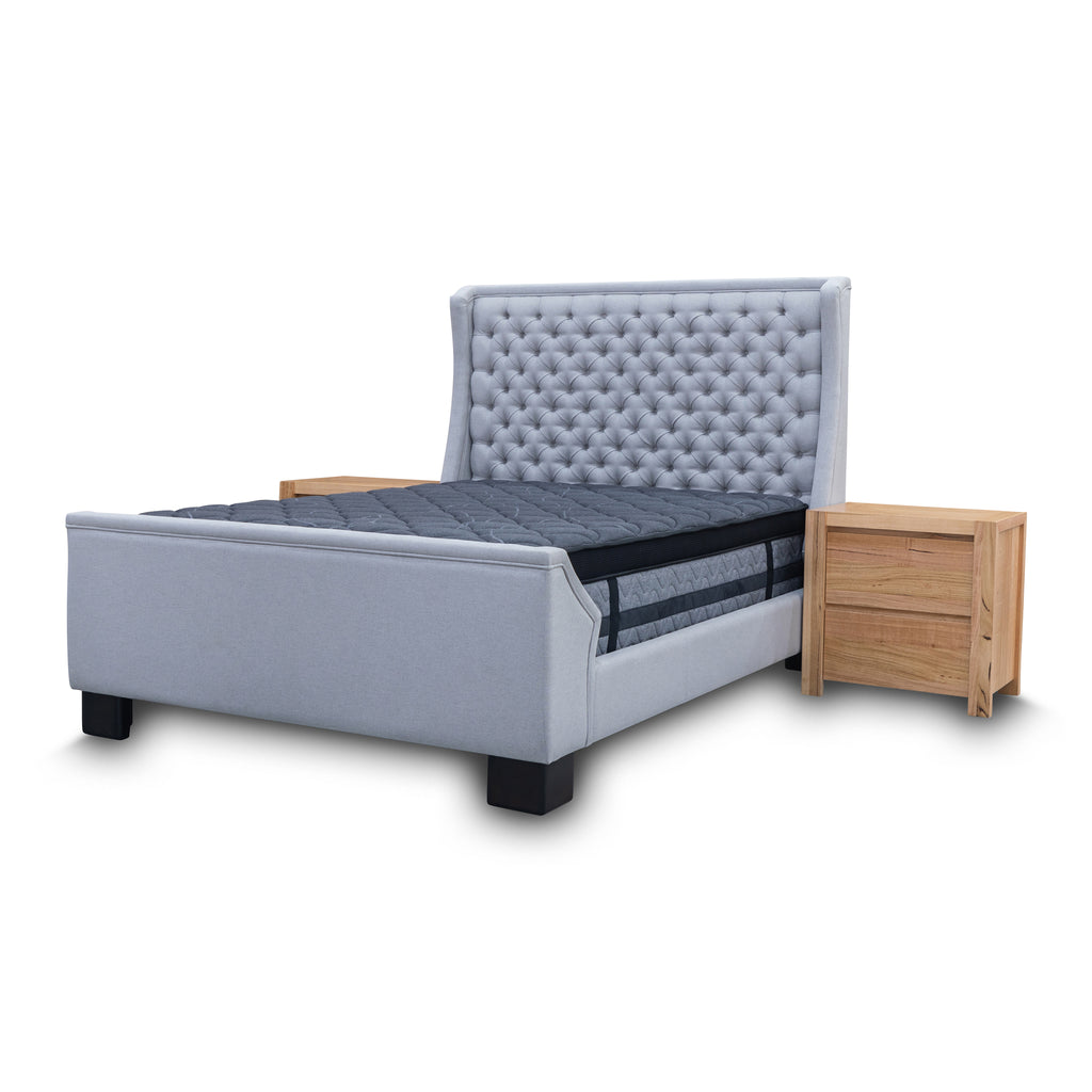 The Sebastian Queen Fabric High Foot End Bed - Light Grey - In-store purchase only available to purchase from Warehouse Furniture Clearance at our next sale event.