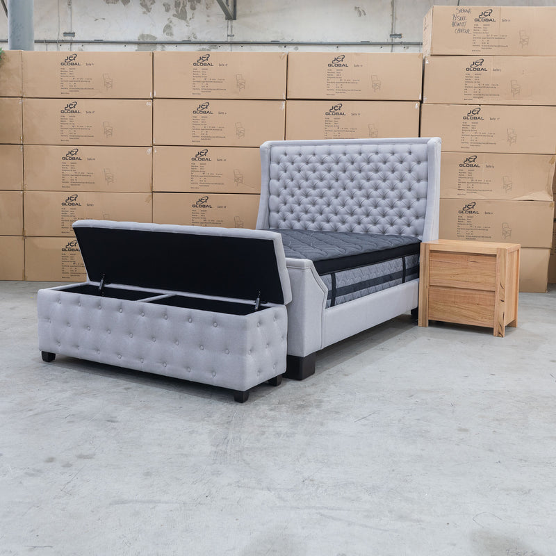 The Willow Queen Storage Ottoman - Light Grey / Wheat available to purchase from Warehouse Furniture Clearance at our next sale event.