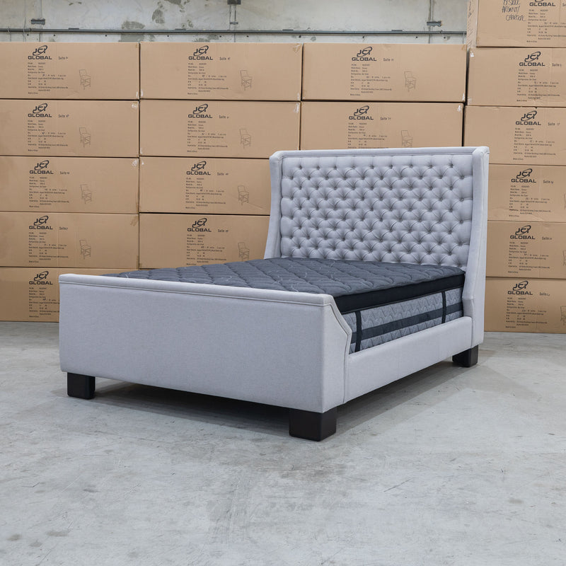 The Sebastian Queen Fabric High Foot End Bed - Light Grey available to purchase from Warehouse Furniture Clearance at our next sale event.