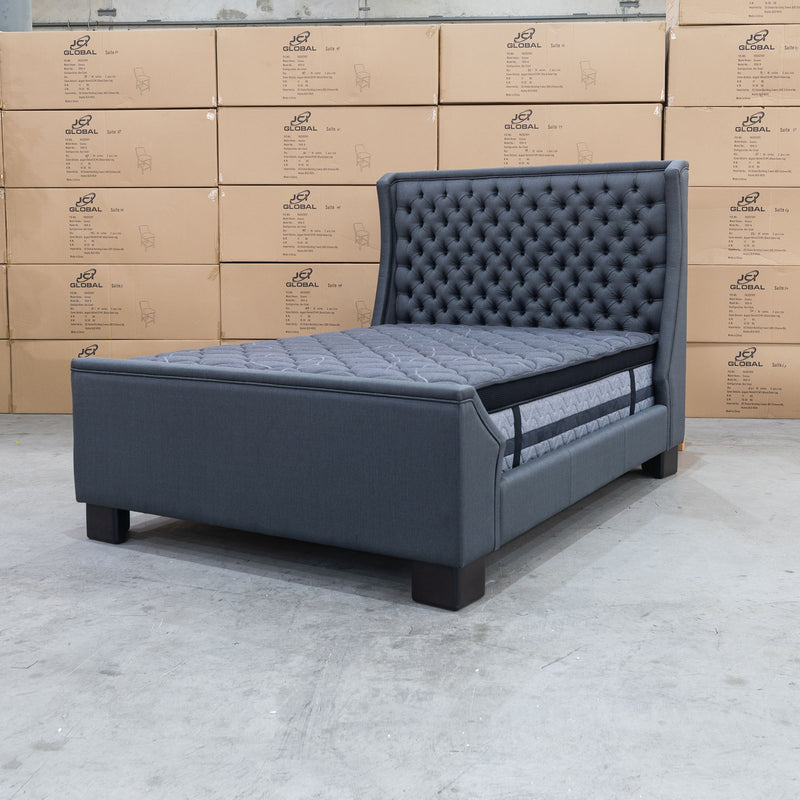 The Sebastian Queen Fabric High Foot End Bed - Deluxe Grey - In-store purchase only available to purchase from Warehouse Furniture Clearance at our next sale event.