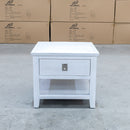 The Sorrento 1 Drawer Hardwood Lamp Table available to purchase from Warehouse Furniture Clearance at our next sale event.