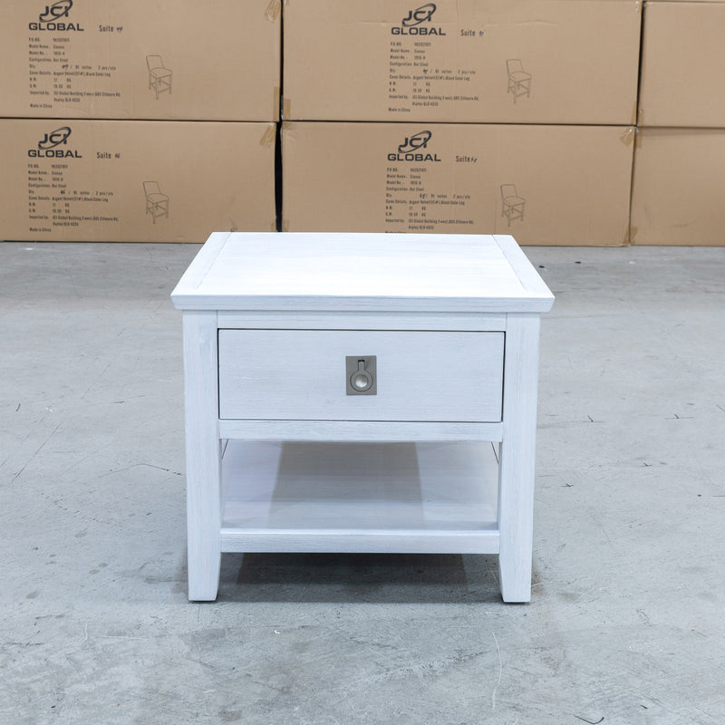 The Sorrento 1 Drawer Hardwood Lamp Table available to purchase from Warehouse Furniture Clearance at our next sale event.