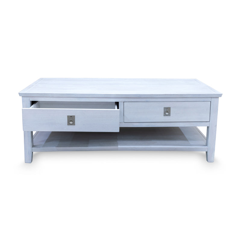 The Sorrento 2 Drawer Hardwood Coffee Table available to purchase from Warehouse Furniture Clearance at our next sale event.