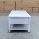 The Sorrento 2 Drawer Hardwood Coffee Table available to purchase from Warehouse Furniture Clearance at our next sale event.