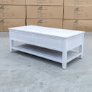 The Sorrento 2 Drawer Hardwood Coffee Table available to purchase from Warehouse Furniture Clearance at our next sale event.