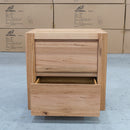 The Teneriffe Australian Messmate Two Drawer Bedside available to purchase from Warehouse Furniture Clearance at our next sale event.