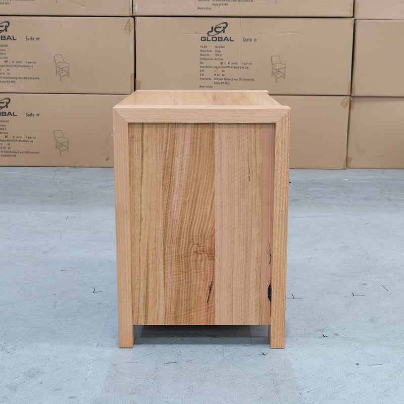 The Teneriffe Australian Messmate Two Drawer Bedside available to purchase from Warehouse Furniture Clearance at our next sale event.