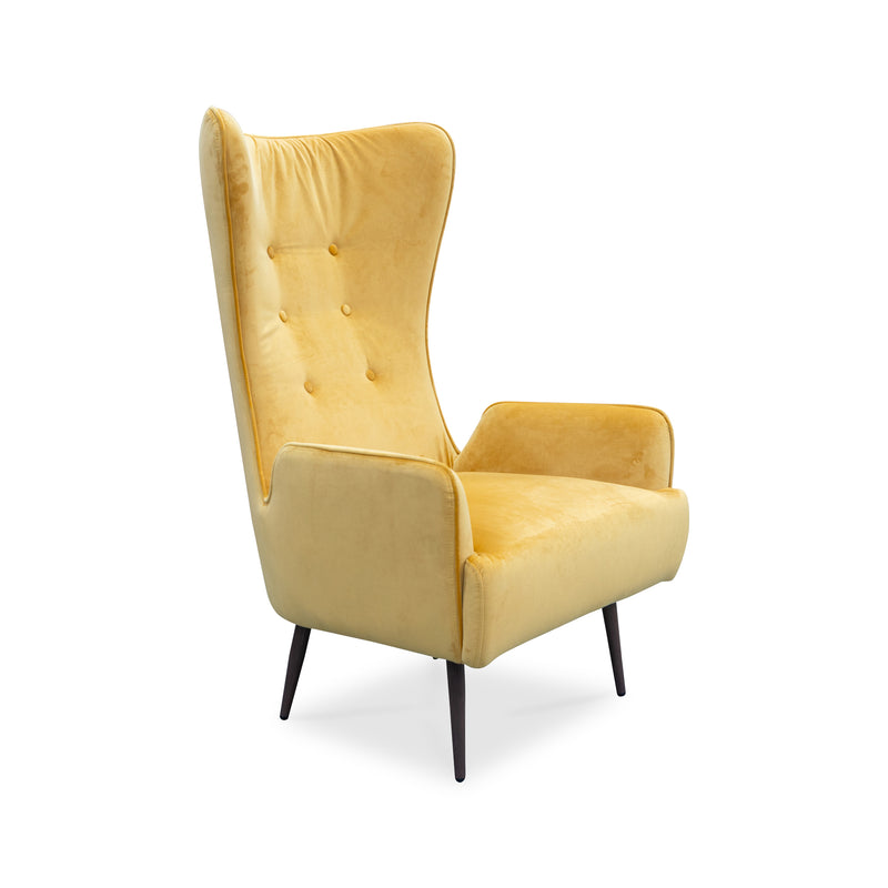 The Sebastian Accent Chair – Mustard Velvet available to purchase from Warehouse Furniture Clearance at our next sale event.