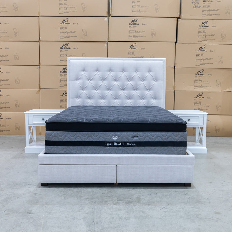 The Nora King Fabric Storage Bed - Natural available to purchase from Warehouse Furniture Clearance at our next sale event.