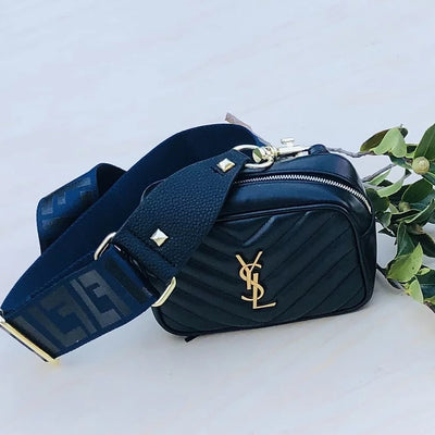 The Navy F - Bag Strap - Gold Hardware available to purchase from Warehouse Furniture Clearance at our next sale event.