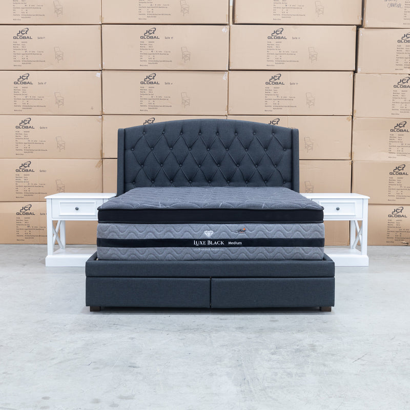 The Emily King Fabric Storage Bed - Charcoal available to purchase from Warehouse Furniture Clearance at our next sale event.