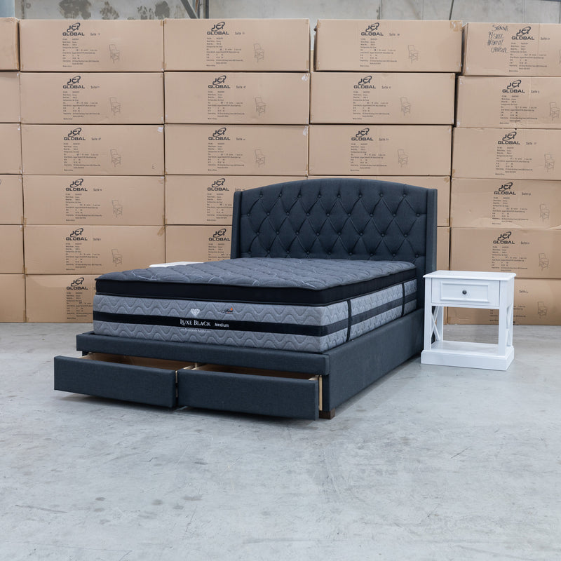 The Emily King Fabric Storage Bed - Charcoal available to purchase from Warehouse Furniture Clearance at our next sale event.