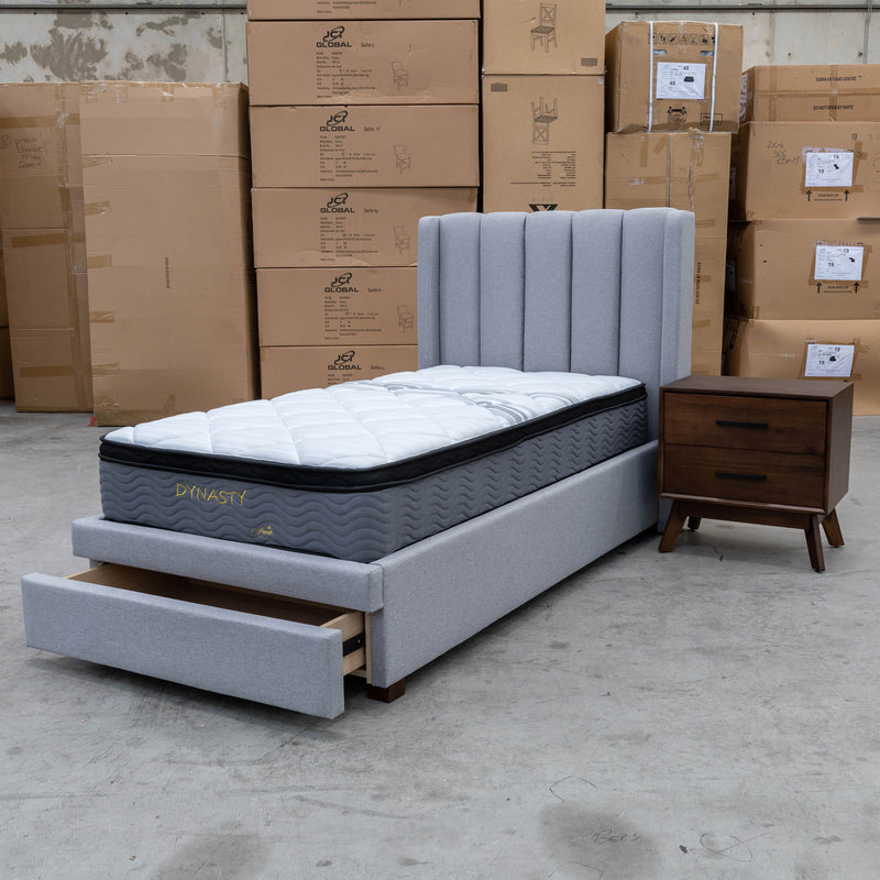 The Hudson Single Fabric Storage Bed - Stone available to purchase from Warehouse Furniture Clearance at our next sale event.