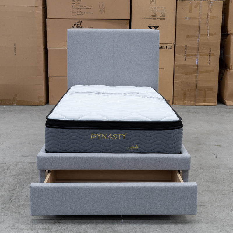 The Cooper Single Fabric Storage Bed - Stone available to purchase from Warehouse Furniture Clearance at our next sale event.