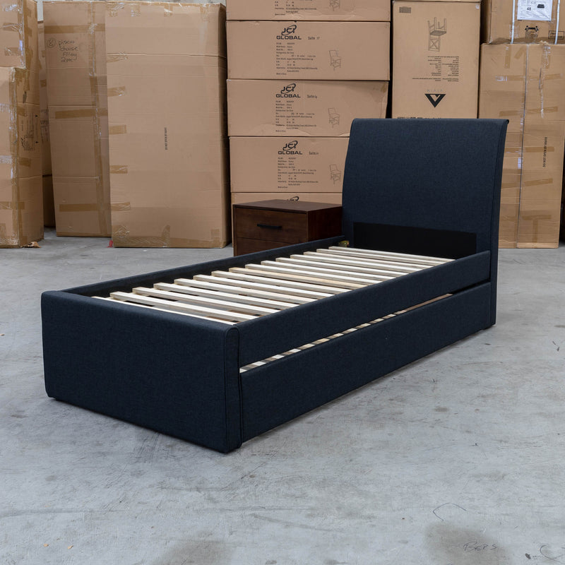 The York King Single Fabric Trundle Bed - Charcoal (Reversible Trundle) - Available After 30th April available to purchase from Warehouse Furniture Clearance at our next sale event.