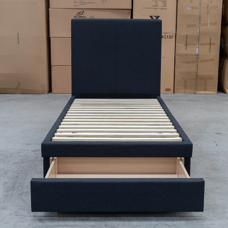 The Cooper Single Fabric Storage Bed - Charcoal available to purchase from Warehouse Furniture Clearance at our next sale event.