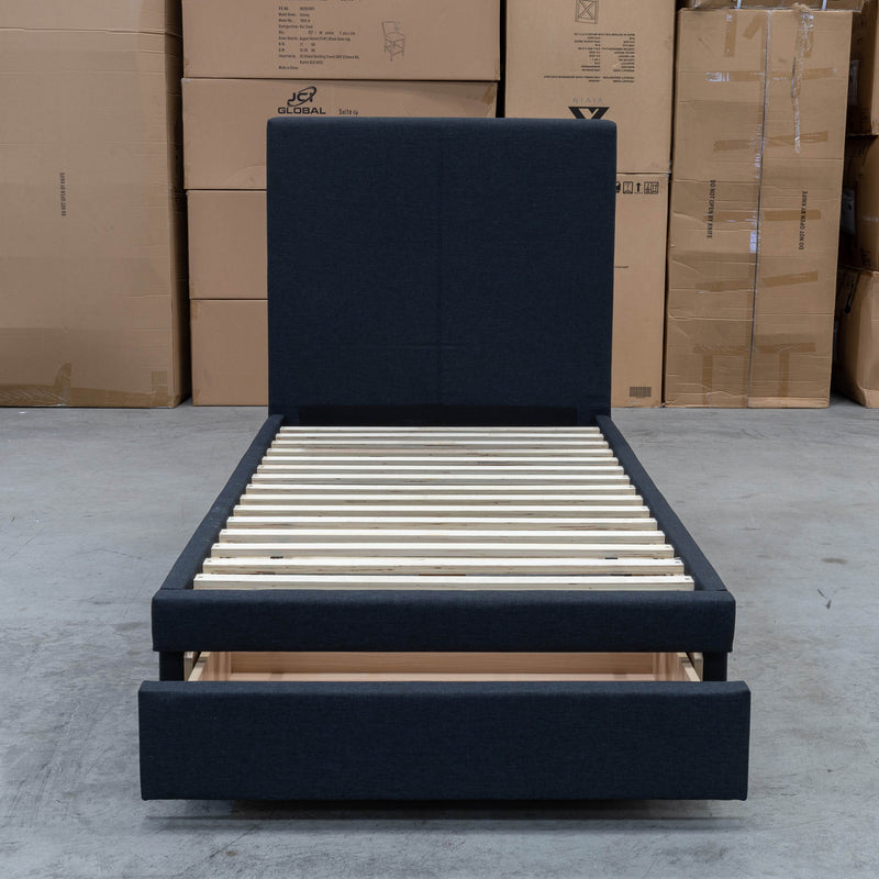 The Cooper Single Fabric Storage Bed - Charcoal available to purchase from Warehouse Furniture Clearance at our next sale event.