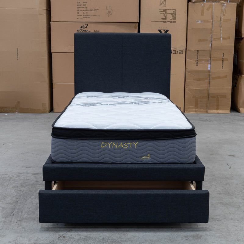 The Cooper Single Fabric Storage Bed - Charcoal available to purchase from Warehouse Furniture Clearance at our next sale event.