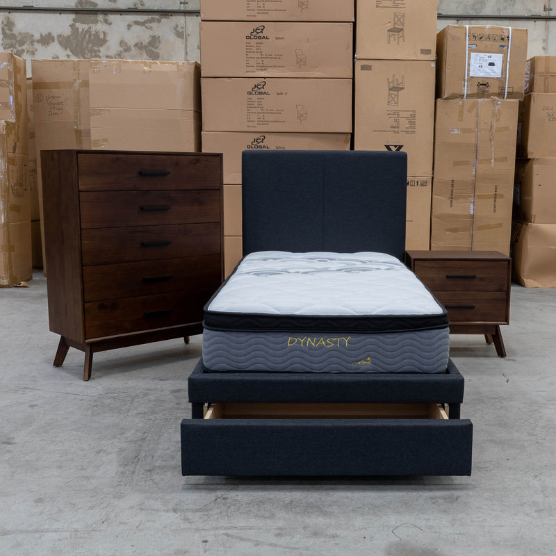 The Cooper Single Fabric Storage Bed - Charcoal available to purchase from Warehouse Furniture Clearance at our next sale event.