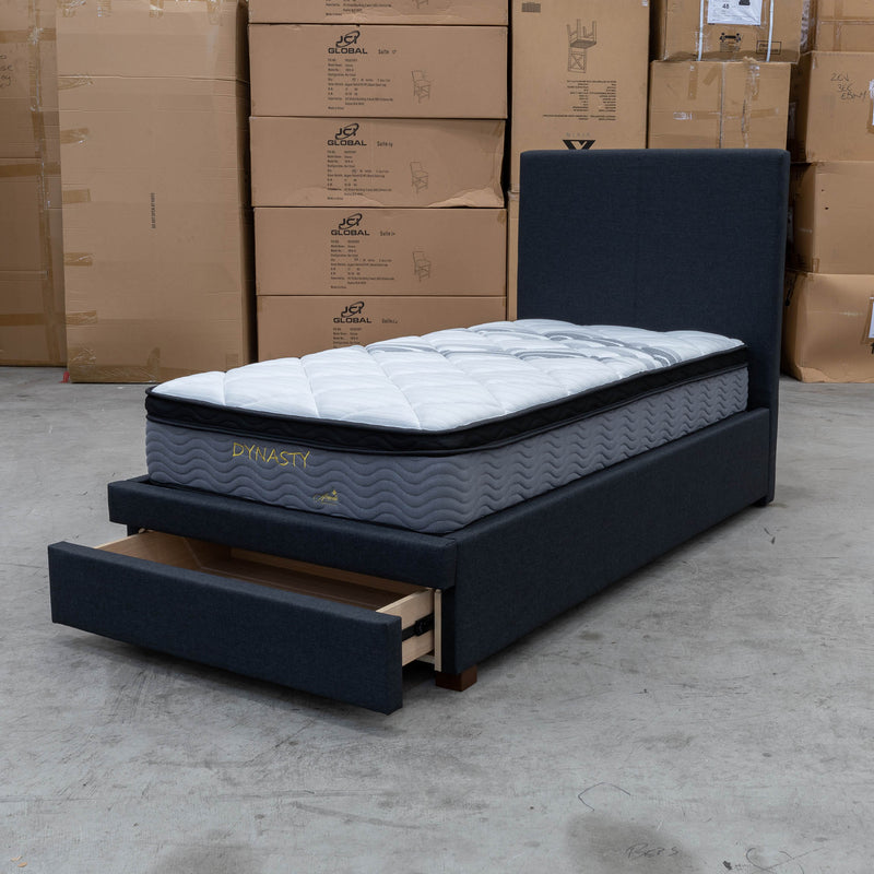 The Cooper Single Fabric Storage Bed - Charcoal available to purchase from Warehouse Furniture Clearance at our next sale event.