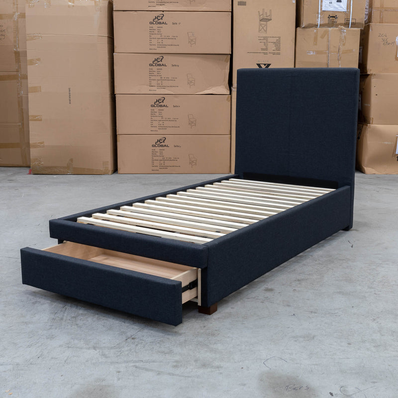 The Cooper Single Fabric Storage Bed - Charcoal available to purchase from Warehouse Furniture Clearance at our next sale event.