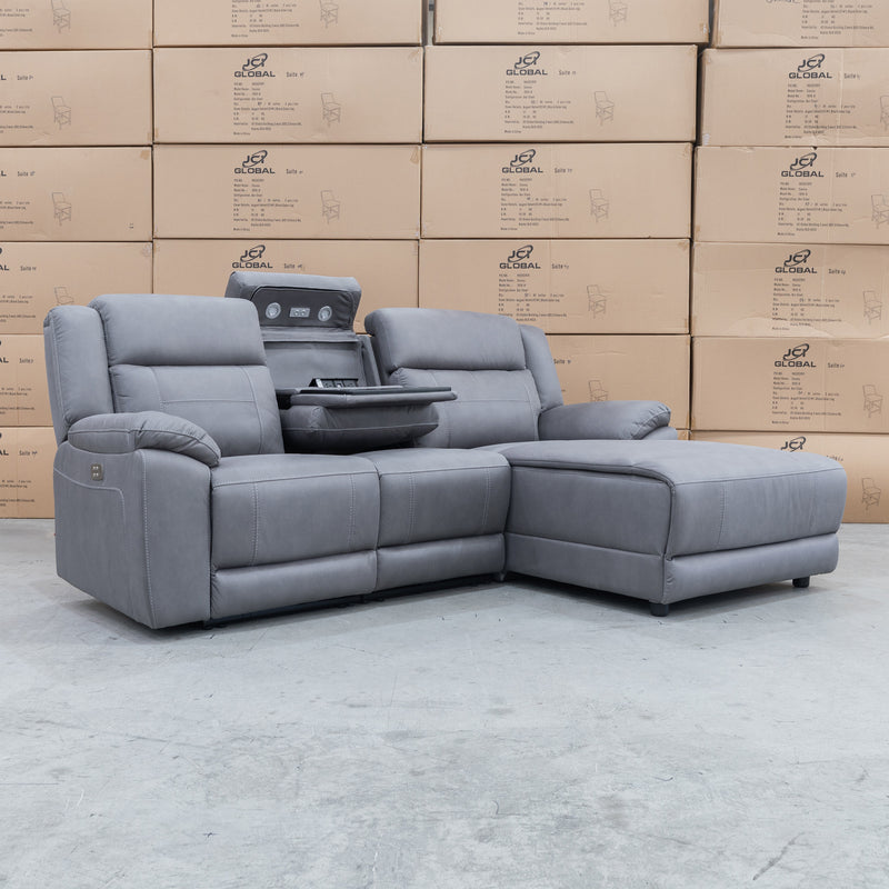The Venus Three Seater Dual-Electric Chaise Recliner Lounge - Ash available to purchase from Warehouse Furniture Clearance at our next sale event.