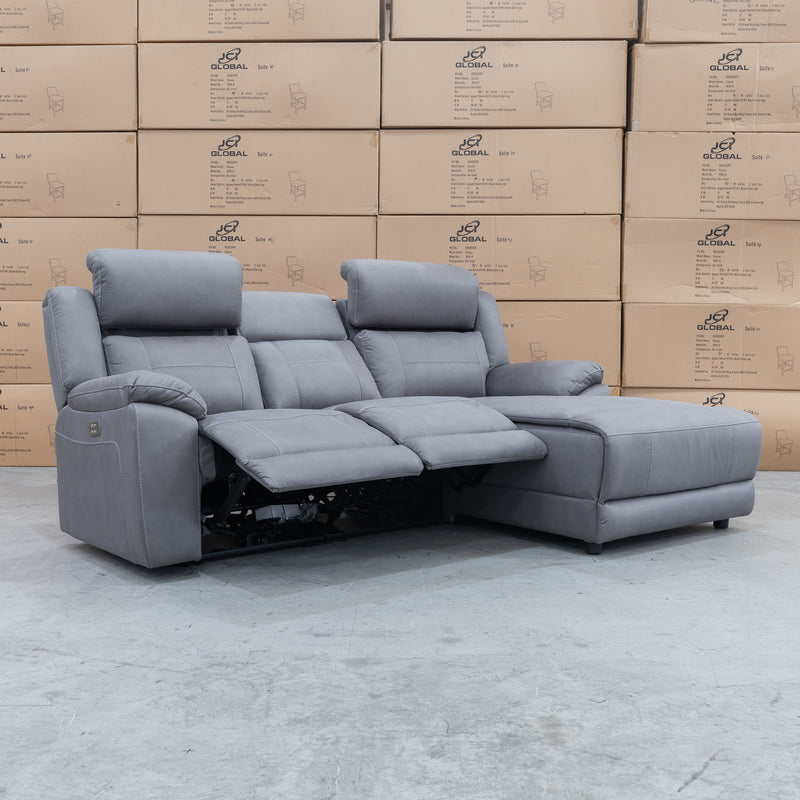 The Venus Three Seater Dual-Motor Chaise Recliner Lounge - Ash available to purchase from Warehouse Furniture Clearance at our next sale event.