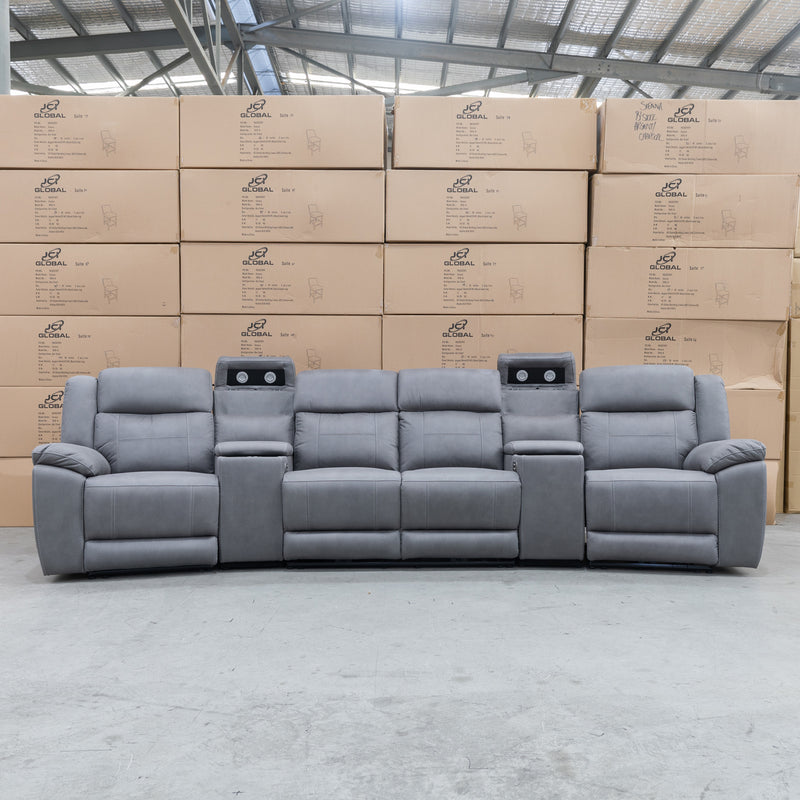 The Venus Four Seat Dual-Motor Recliner Theatre - Ash available to purchase from Warehouse Furniture Clearance at our next sale event.