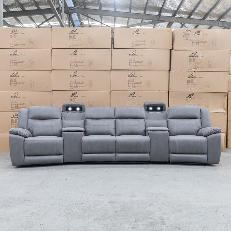 The Venus Four Seat Dual-Motor Recliner Theatre - Ash available to purchase from Warehouse Furniture Clearance at our next sale event.