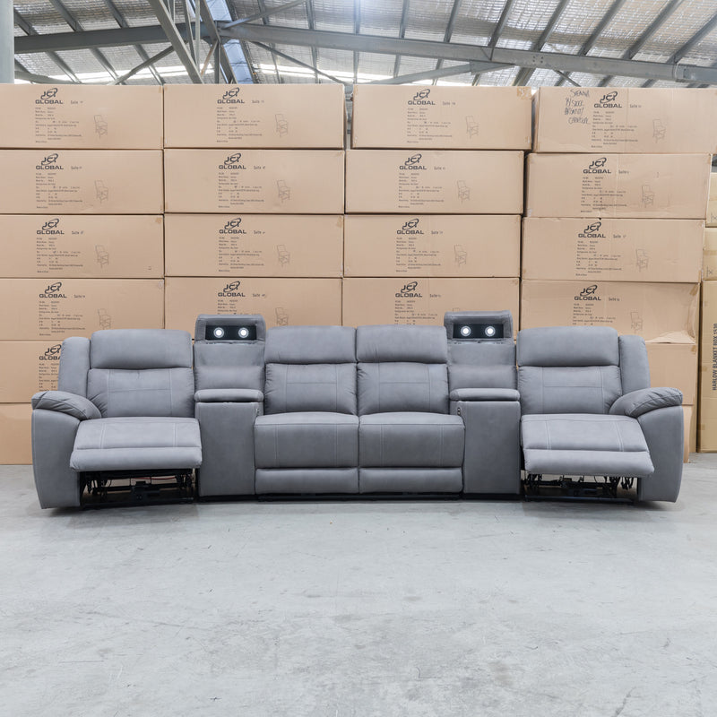 The Venus Four Seat Dual-Motor Recliner Theatre - Ash available to purchase from Warehouse Furniture Clearance at our next sale event.