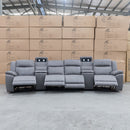 The Venus Four Seat Dual-Motor Recliner Theatre - Ash available to purchase from Warehouse Furniture Clearance at our next sale event.