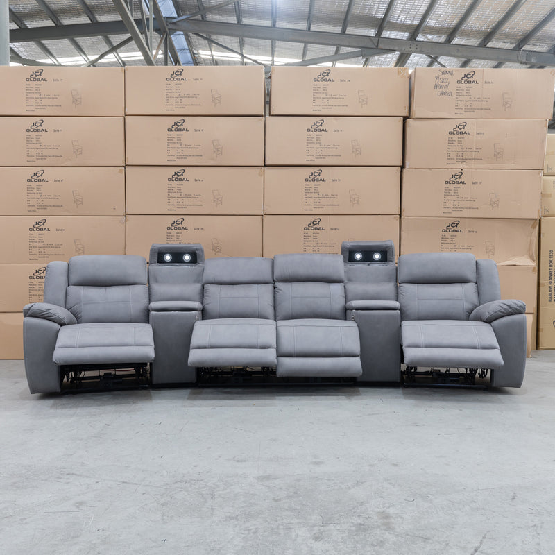 The Venus Four Seat Dual-Motor Recliner Theatre - Ash available to purchase from Warehouse Furniture Clearance at our next sale event.