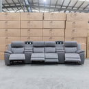 The Venus Four Seat Dual-Motor Recliner Theatre - Ash available to purchase from Warehouse Furniture Clearance at our next sale event.