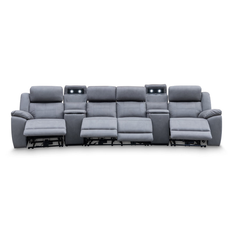 The Venus Four Seat Dual-Motor Recliner Theatre - Ash available to purchase from Warehouse Furniture Clearance at our next sale event.