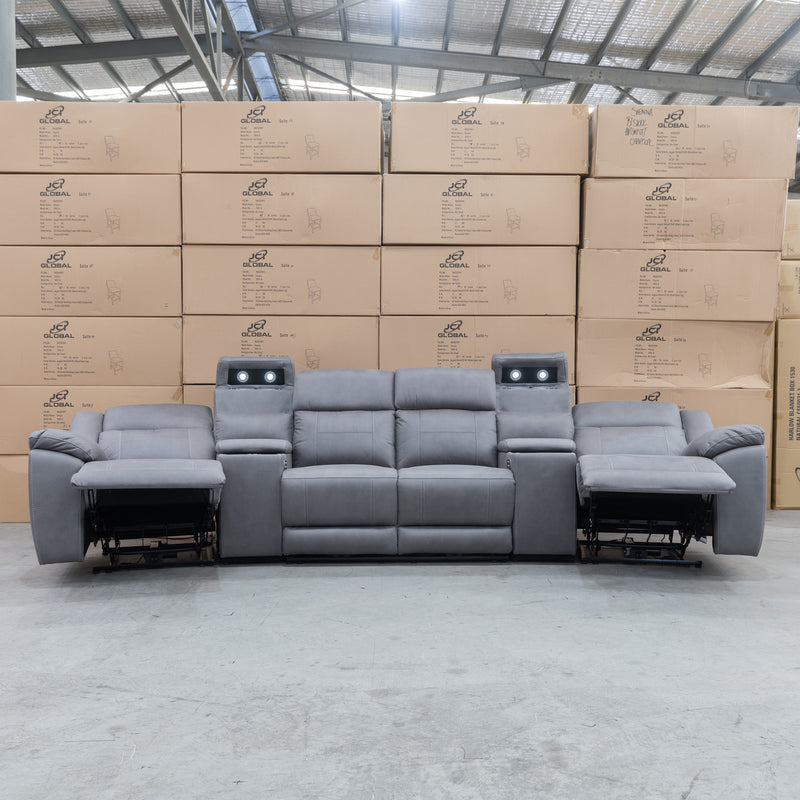 The Venus Four Seat Dual-Motor Recliner Theatre - Ash available to purchase from Warehouse Furniture Clearance at our next sale event.